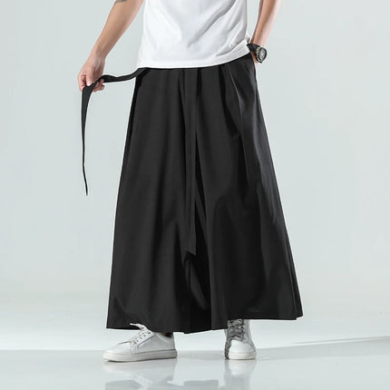Abbigliamento da uomo in stile cinese estate sottile seta di ghiaccio pantaloni larghi Casual da uomo larghi Plus Size Hakama Harajuku pantaloni Hip Hop oversize