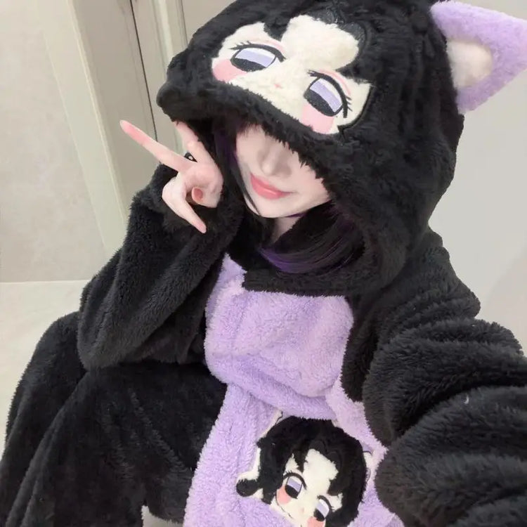 Demon Slayer Kanroji Mitsuri Tokito Muichiro Women Autumn Winter Loungewear Coral Fleece Robe  Love Hashira Cosplay Home Pajamas