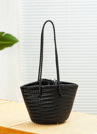 Borsa a secchiello intrecciata a mano 2026 in vera pelle, borsa a tracolla vintage da donna per uso quotidiano, pendolarismo e vacanze
