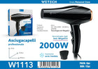 WETECH 2000W Professional Negative Ion Hair Dryer Adjustable Heat And Wind Speed Blow Dryer Cool Shot Function With Concentrator Nozzle & Diffuser 100‑240V Universal Voltage Salon Home Travel Hair Styling Tool