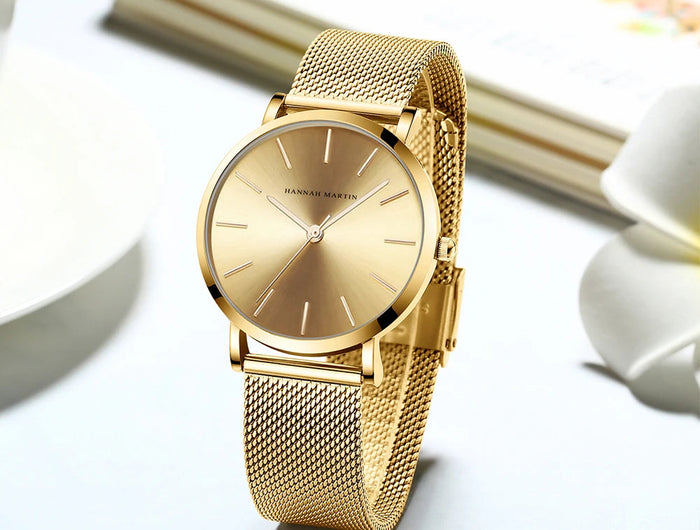 HANNAH MARTIN Movimento al quarzo giapponese in acciaio inossidabile di qualità del marchio Orologio Dropshipping da donna impermeabile da 36 mm in oro rosa completo platinumshop