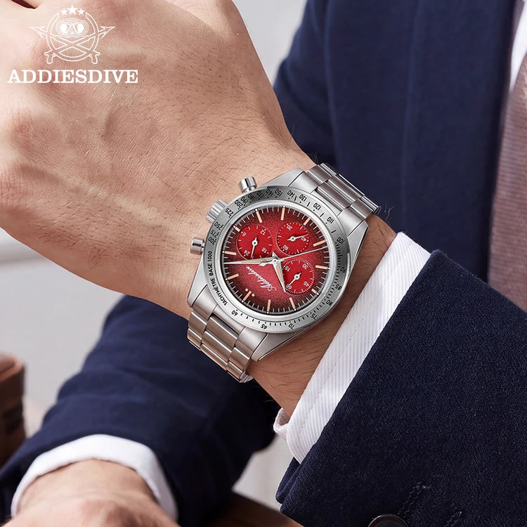 ADDIESDIVE Chronograph Watch For Men 10Bar Waterproof 316L Stainless Steel 0S20 C3 Vintage Luminous Luxury  Quartz Watch AD2552