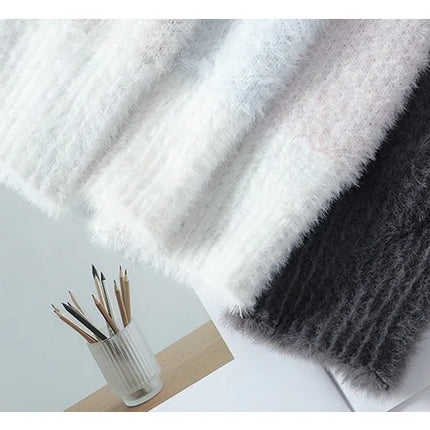 Imitation Mink Sweater for Men's Gradient Knitted Sweater for Couples Round Neck Thickened Warm Casual Pullover