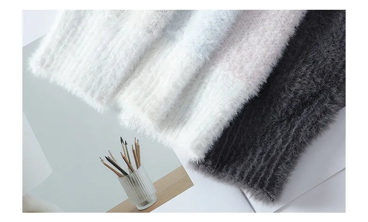 Imitation Mink Sweater for Men's Gradient Knitted Sweater for Couples Round Neck Thickened Warm Casual Pullover