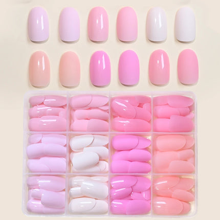 288pcs Light Pink Rose Purple Matte & Glossy False Nails Solid Color Medium Almond Full Cover Press On Nails Acrylic Fake Nails2028