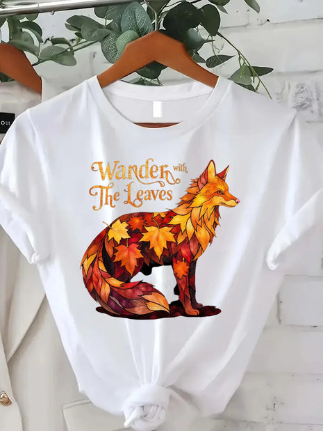 Comoda maglietta da donna con stampa "Graziosi cuori Autumn Starts - Festive Fall Graphic Tee"