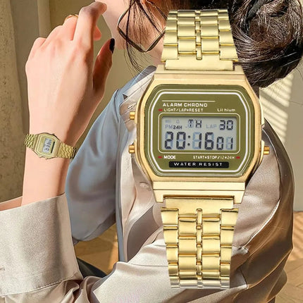 Orologio digitale multifunzione LED da donna retrò unisex F91W Orologio sportivo da polso elettronico da donna in acciaio inossidabile platinumshop