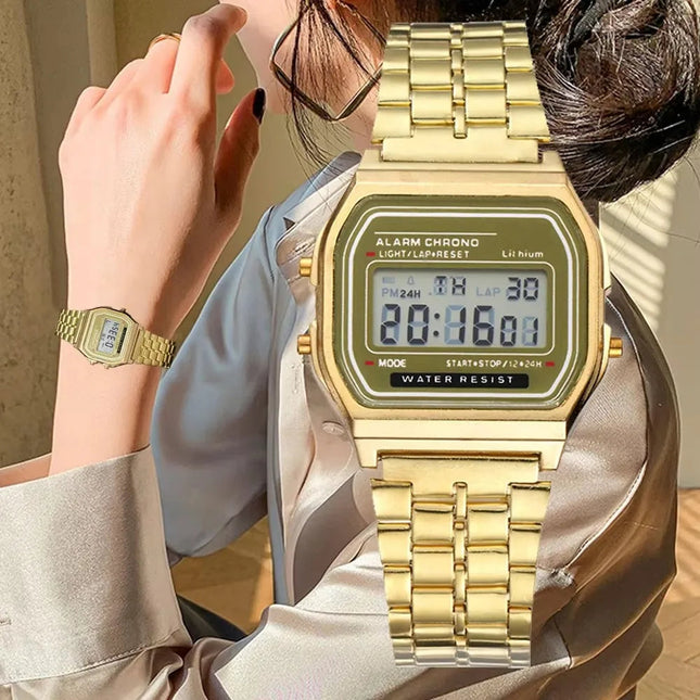 Orologio digitale multifunzione LED da donna retrò unisex F91W Orologio sportivo da polso elettronico da donna in acciaio inossidabile platinumshop