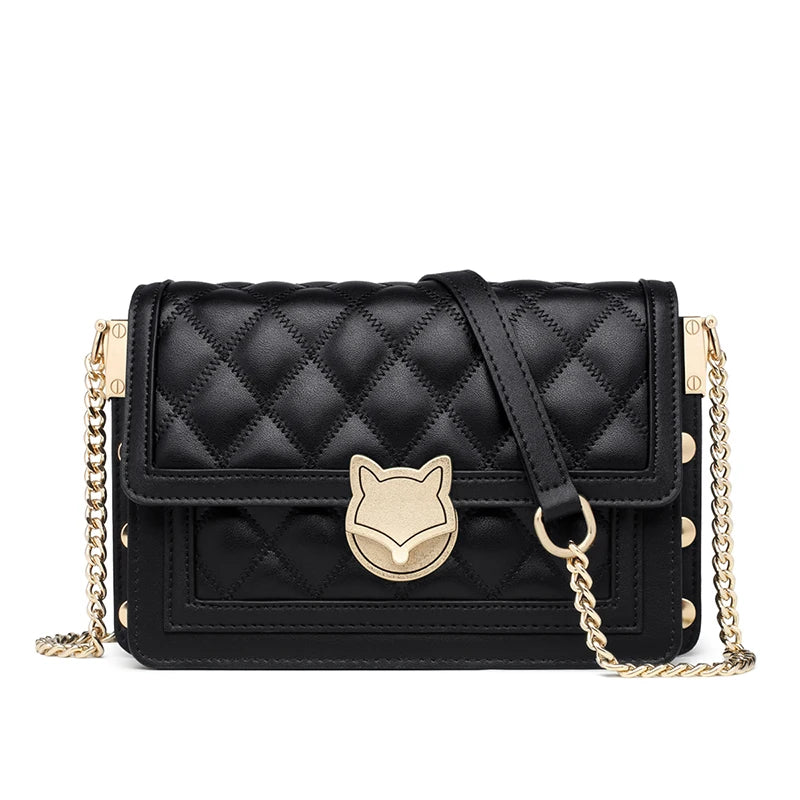 FOXER Women Split Leather Messenger Bags New Designe Lady Stylish Chains Lattice Shoulder Crossbody Bag Female Classical Flap