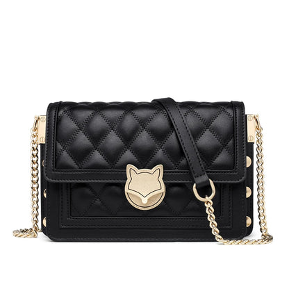 FOXER Women Split Leather Messenger Bags New Designe Lady Stylish Chains Lattice Shoulder Crossbody Bag Female Classical Flap