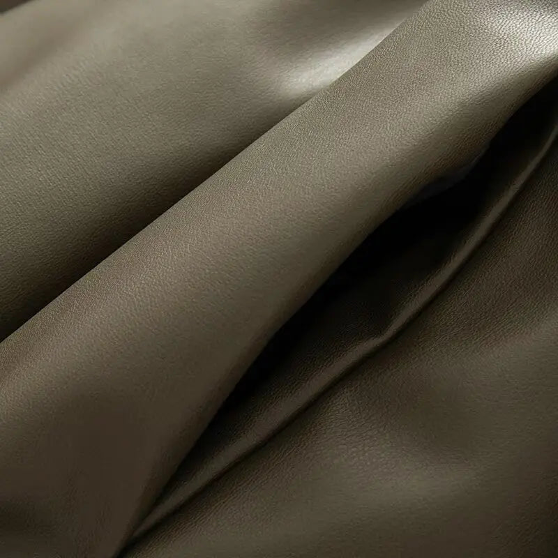 Women Green Leather Cropped Jacket Coat Vintage Streetwear Motorcycle Mustang Jacket 2000s Vintage Warm Thicke Outerwear Autumn