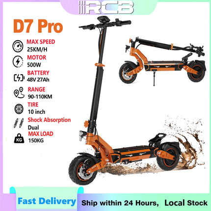RCB D7 D7 PRO Monopattino Elettrico, Monopattino Elettrico per Adulti, Autonomia 80-110KM,  500W, 25KM/H, Pieghevole, Display LED, Controllo APP, Freni a Disco, Doppia Sospensione, Pneumatici 10 Pollici, Carico 150KG