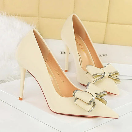 BIGTREE New Fashion Women Dress Shoes 10cm tacchi alti Shallow Toe Crystal Butterfly Knots Lady Red Silk Shoes taglia 34-40