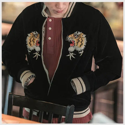 Non Stock Men's Yokosuka Baseball Jacket Dragon Tiger Falcon Embroidered Short Jacket PlatiNum