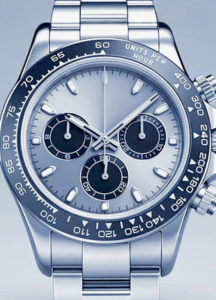 Orologi Meccanici Automatici di Lusso da Uomo 40mm, Cinturino in Acciaio Inossidabile Spazzolato, Elegante Quadrante Panda Nero Blu, Luminoso a Lunga Durata