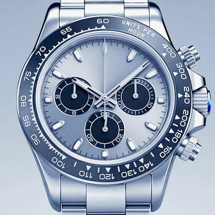 Orologi Meccanici Automatici di Lusso da Uomo 40mm, Cinturino in Acciaio Inossidabile Spazzolato, Elegante Quadrante Panda Nero Blu, Luminoso a Lunga Durata