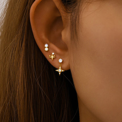 AIDE Heart Round Ball Flat Helix Piercing Earring 925 Sterling Silver Ear Studs Geometric Zircon Exquisite Trinket Studs Aretes PlatiNum