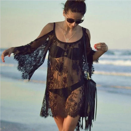 Costume da bagno bikini in pizzo all'uncinetto con copricostume da spiaggia casual in pizzo estivo da donna platinumshop