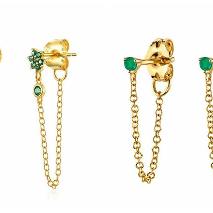 925 Sterling Silver Needle Green Zircon Gold Earrings Heart Hoop Earrings for Women Delicate Stud Earrings Luxury Jewelry Gifts PlatiNum