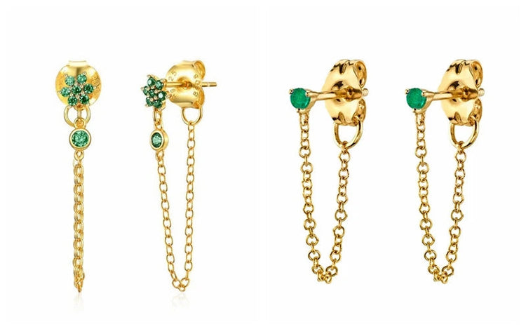 925 Sterling Silver Needle Green Zircon Gold Earrings Heart Hoop Earrings for Women Delicate Stud Earrings Luxury Jewelry Gifts PlatiNum