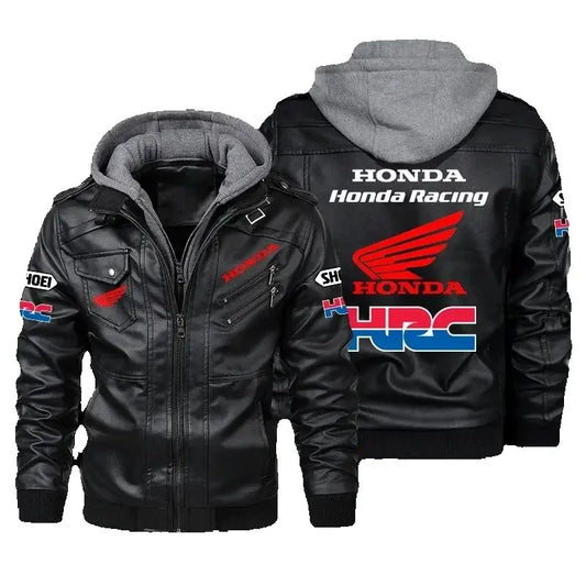Men's Classic Honda Racing Work Bomber Jacket Zipper Design Leather Jacket Street Motorcycle Riding Windproof Leather Jacket 1
