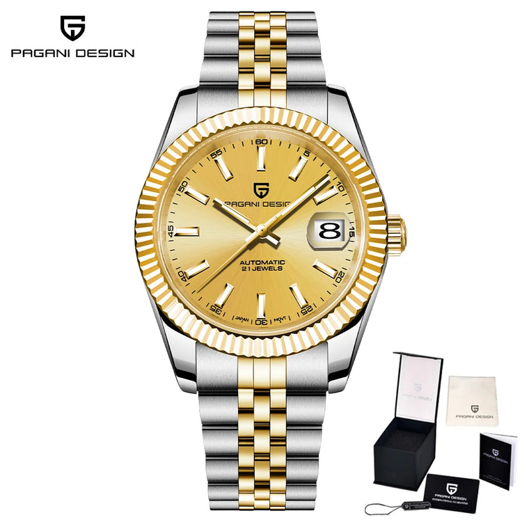 PAGANI DESIGN Luxury Men's Automatic Mechanical Watch Top Sapphire Stainless Steel 100m Waterproof Business Leisure Watch