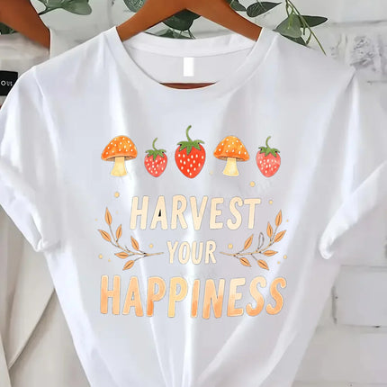 Comoda maglietta da donna con stampa Cozy Feels Forever T-shirt da donna con stampa floreale, stile casual comfort