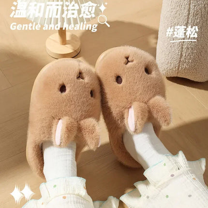 Women's Cute Rabbit Cotton Slippers Autumn and Winter Cartoon 3D Bunny with Plush Insulation, Thick Bottom, Home Plush Slippers