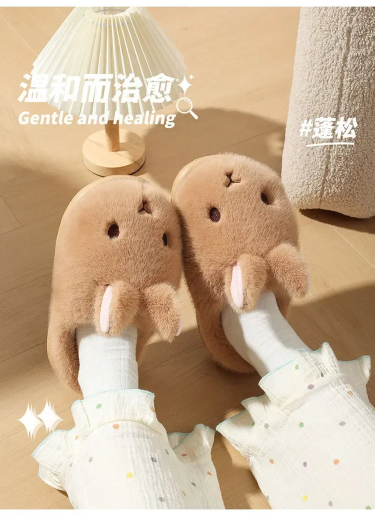 Women's Cute Rabbit Cotton Slippers Autumn and Winter Cartoon 3D Bunny with Plush Insulation, Thick Bottom, Home Plush Slippers