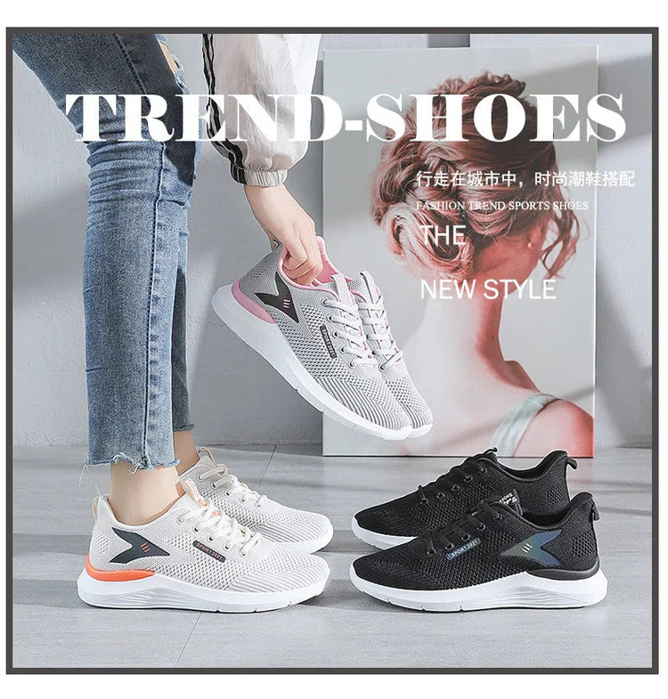 2025New Women's Trendy Sports Shoes Fashion Mesh Casual Shoes Lightweight Breathable Running Shoes PlatiNum