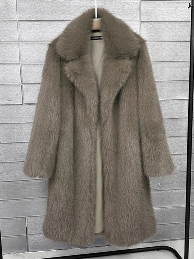 ZADORIN 100cm Long Fluffy White Black Faux Fur Coat Woman Clothing Winter Lapel Faux Fur Top Jackets for Women Jacket Outerwears