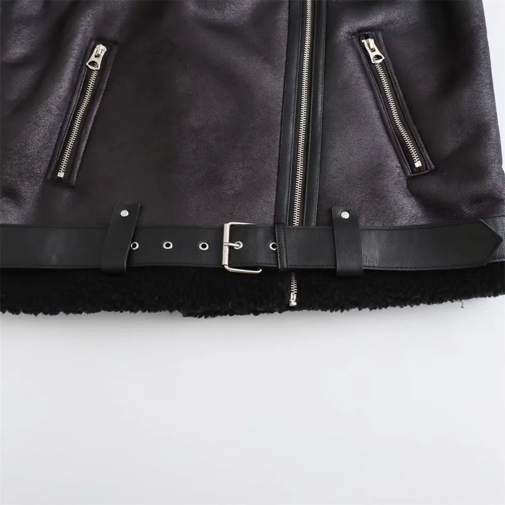 2025 Autumn New Women's European and American Style Loose Fashion with Belt Double sided Collar Jacket Coat