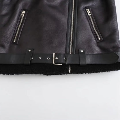 2025 Autumn New Women's European and American Style Loose Fashion with Belt Double sided Collar Jacket Coat