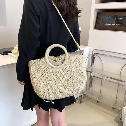 Borse in paglia intrecciata per donna Borsa da viaggio fatta a mano al mare Borsa da spiaggia estiva Nuova borsa a secchiello con manico Shopping Tote Bag Basket Bolsa