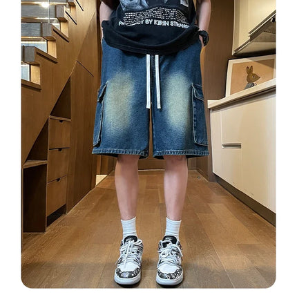 Pantaloncini di jeans cargo da uomo estivi Baggy dritti Moda Casual Pantaloni corti a gamba larga Tasca grande Jeans corti per vacanze al mare Uomo