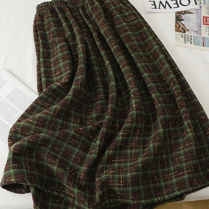 Art Mori Girls Woolen Skirts New 2025 Autumn Winter Basics Woman Cute Sweet Japanese Preppy Style Retro Vintage Long Plaid Skirt PlatiNum