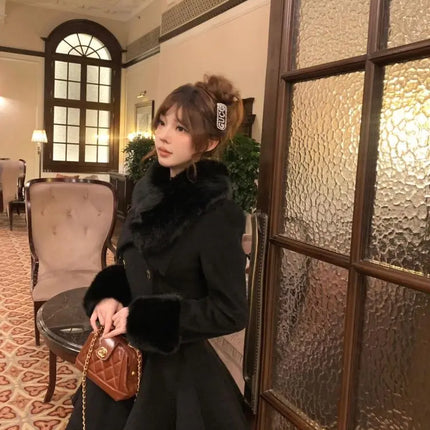 Elegant Small Fragrance Celebrity Loose Coat Moda Woolen Blends Slim Waist Mid-length Outwear Winter French Style Vintage Jacket