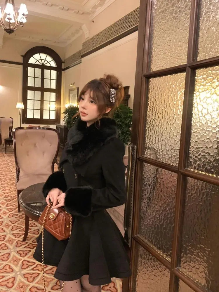 Elegant Small Fragrance Celebrity Loose Coat Moda Woolen Blends Slim Waist Mid-length Outwear Winter French Style Vintage Jacket