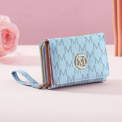 Fashionable Letter Printed Tri-Fold Compact Ladies Wallet Retro Style Card Holder PU Leather Synthetic Interior Daily Use PlatiNum