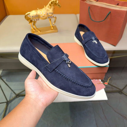 Mocassini da uomo in pelle scamosciata, mocassini classici slip-on con fibbia in metallo, suola morbida antiscivolo, calzature casual leggere per camminare, comode scarpe casual da lavoro per l'ufficio, la guida e l'uso quoti
