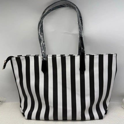 New Lightweight Striped Shoulder Bag, Women's Outdoor Bucket Bag, Oxford Fabric, Large Size with Zipper Closure