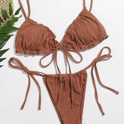 Nuovo Bikini Sexy 2026 a Righe, Costume da Bagno Donna Push-Up, Set Bikini Solido con Fascia, Abbigliamento da Spiaggia platinumshop