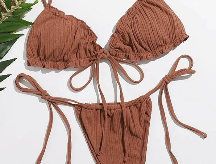 Nuovo Bikini Sexy 2026 a Righe, Costume da Bagno Donna Push-Up, Set Bikini Solido con Fascia, Abbigliamento da Spiaggia platinumshop