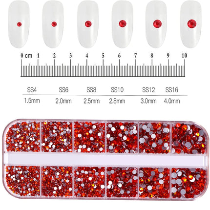 12 Grids Mixed Size Nail Rhinestones SS6 to SS30 Shiny Clear Gold Pink Blue Flat Back Glass Gems for DIY Nail Art Manicure Decoration Supply