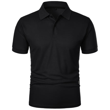 Men's Casual Short Sleeve Button-Up Lapel Solid Color T-Shirt