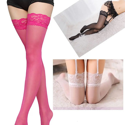 Calze sexy in pizzo per donna Calze estive traspiranti velate alte alla coscia Stile JK Moda Lingerie versatile Nero Bianco Rosso