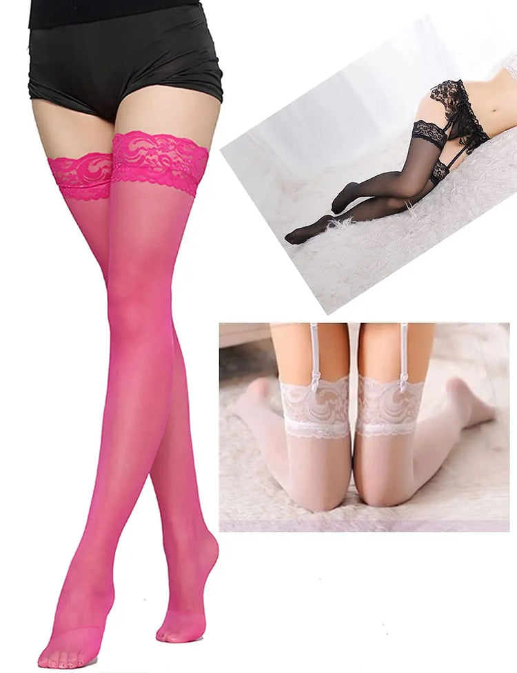 Calze sexy in pizzo per donna Calze estive traspiranti velate alte alla coscia Stile JK Moda Lingerie versatile Nero Bianco Rosso