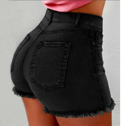 Y2K Womens Denim Shorts High Waisted Hot Pants with Tassels Retro Slim Fit Denim Shorts Fashion Trends Summer Blue Jeans Shorts PlatiNum