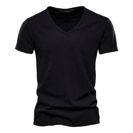 2025 New Brand Quality 100% Cotton Men's V-Neck T-Shirt Fashion Design Slim Fit Men's T-Shirt Top Tees Short Sleeve Men T Shirt