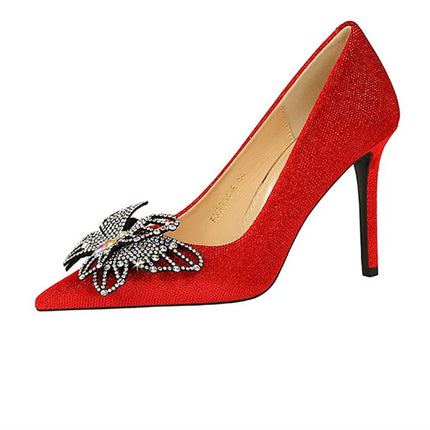 Tacchi sottili in pelle scamosciata stile europeo americano di lusso leggero ed elegante per banchetti Scarpe da donna con grandi fiocchi alla moda con tacchi altissimi